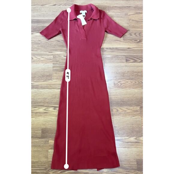 Caroline Constas Red Dress Knit Midi bodycon Crochet Collar size M - Picture 5 of 11